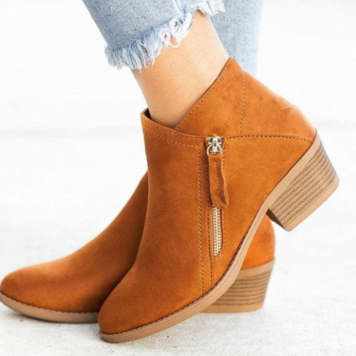 Women's Pointed Toe Ankle Boots with Block Heel - Harriet - Tan