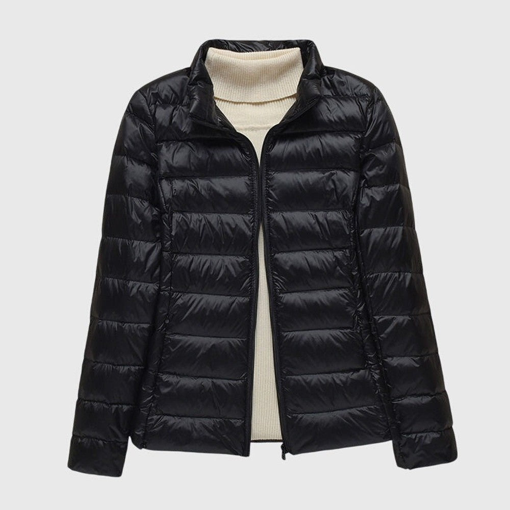 Women's Lightweight Padded Quilted Jacket - Ingrid - Black Stand Collar
