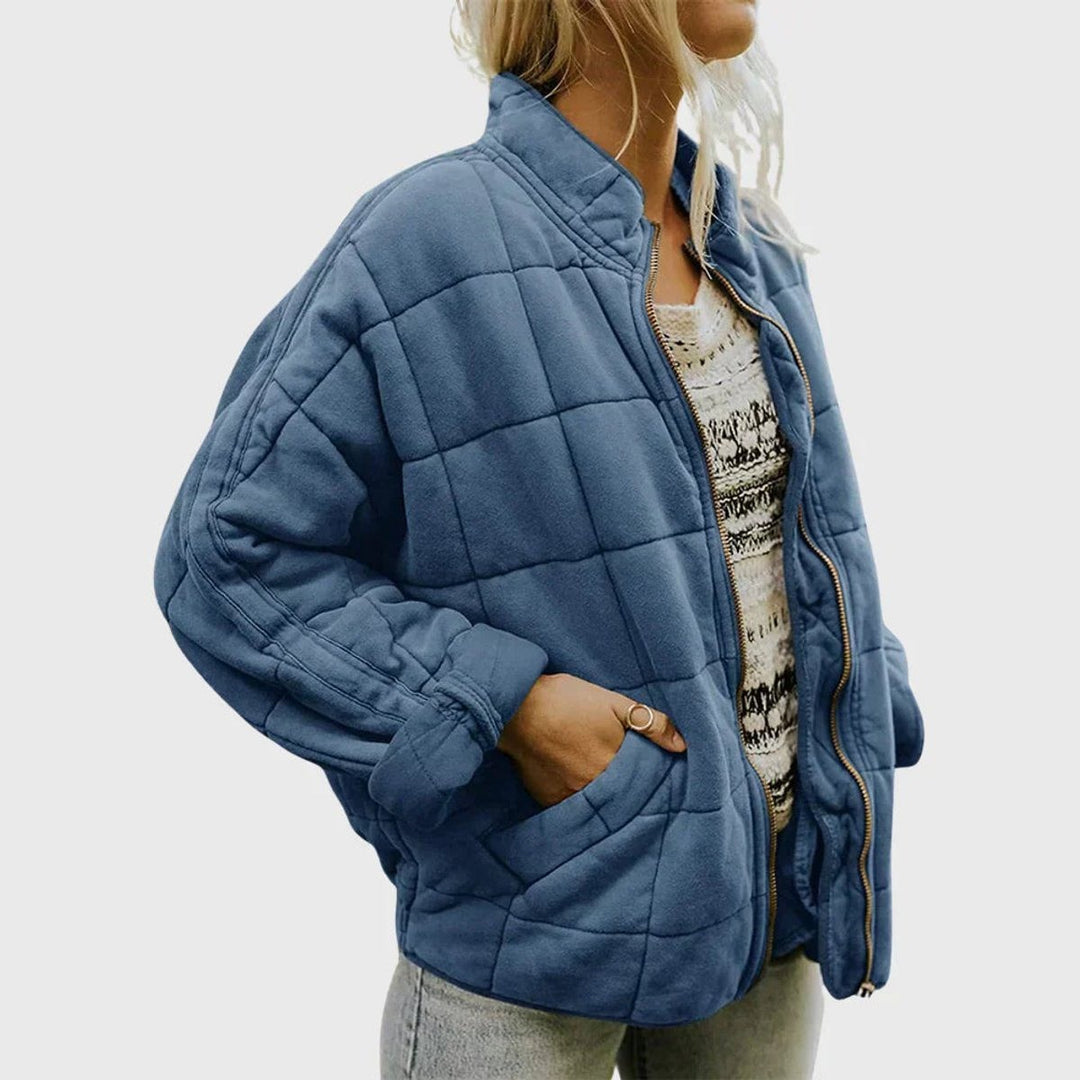 Women's Relaxed Fit Quilted Jacket with Stand Collar - Talia - Blue
