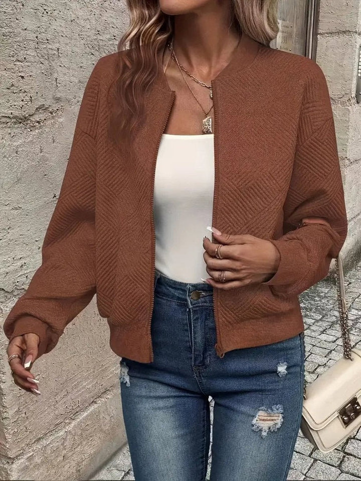 Women's Cropped Quilted Bomber Jacket - Vera - Brown