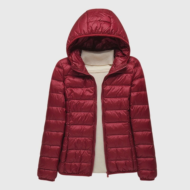 Women's Lightweight Padded Quilted Jacket - Ingrid - Burgundy Hooded