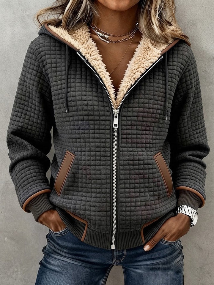 Women's Hooded Quilted Jacket with Fleece Lining - Freya - Charcoal