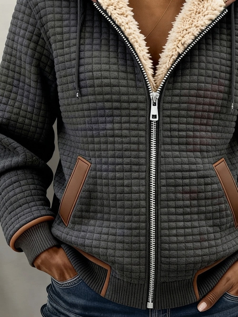 Women's Hooded Quilted Jacket with Fleece Lining - Freya - Charcoal