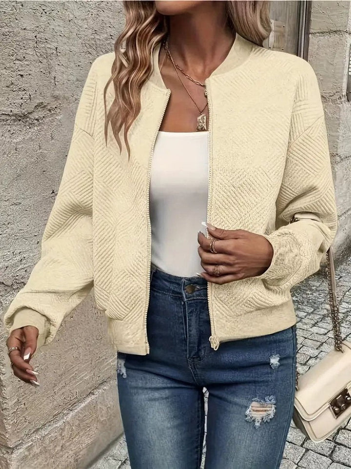 Women's Cropped Quilted Bomber Jacket - Vera - Cream