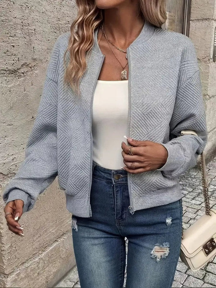 Women's Cropped Quilted Bomber Jacket - Vera - Gray