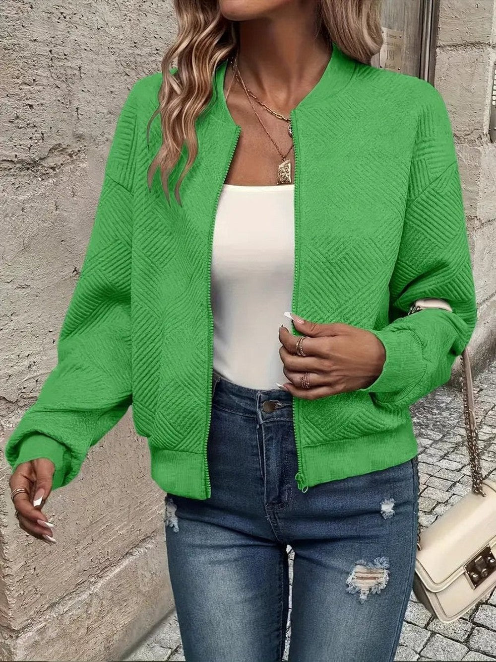 Women's Cropped Quilted Bomber Jacket - Vera - Green