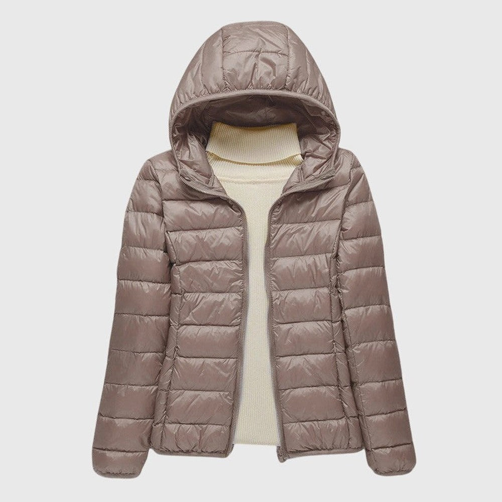 Women's Lightweight Padded Quilted Jacket - Ingrid - Khaki Hooded