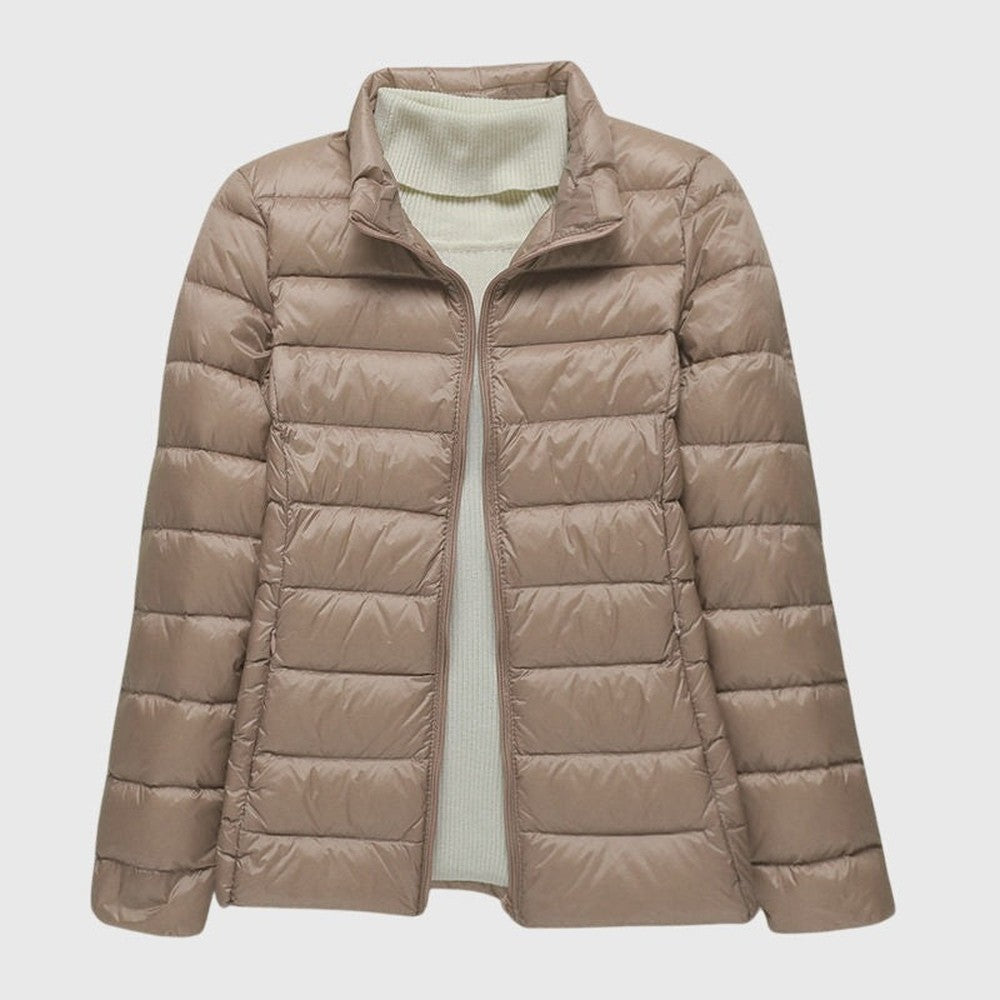 Women's Lightweight Padded Quilted Jacket - Ingrid - Khaki Stand Collar