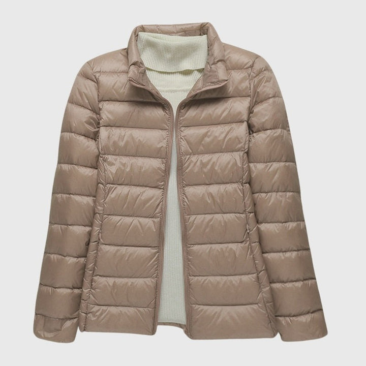 Women's Lightweight Padded Quilted Jacket - Ingrid - Khaki Stand Collar