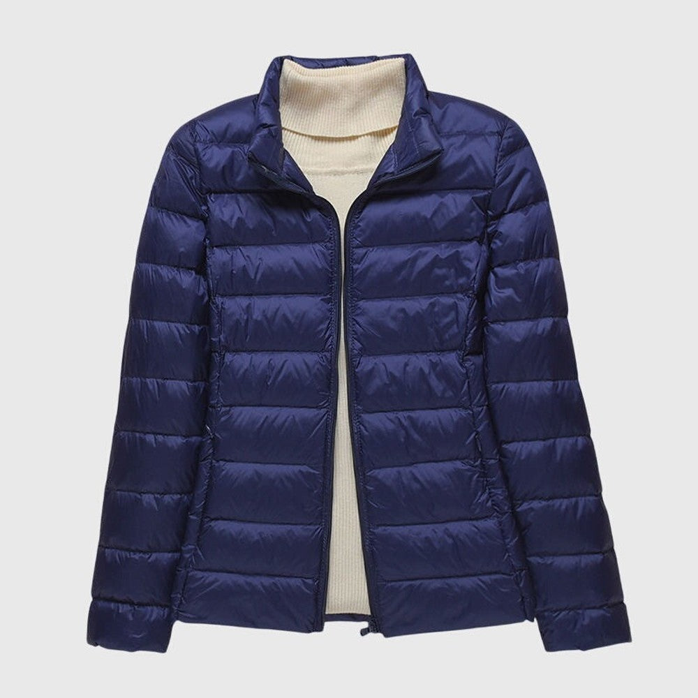 Women's Lightweight Padded Quilted Jacket - Ingrid - Navy Stand Collar