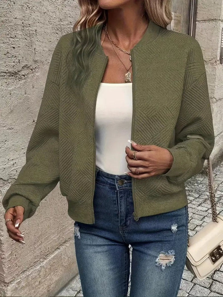 Women's Cropped Quilted Bomber Jacket - Vera - Olive