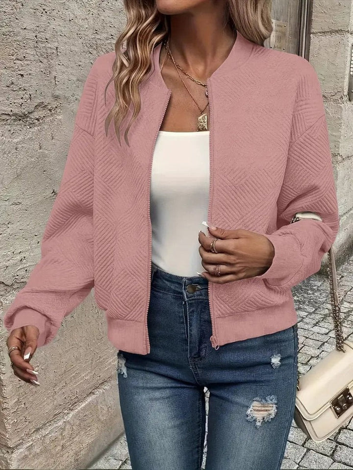 Women's Cropped Quilted Bomber Jacket - Vera - Pink