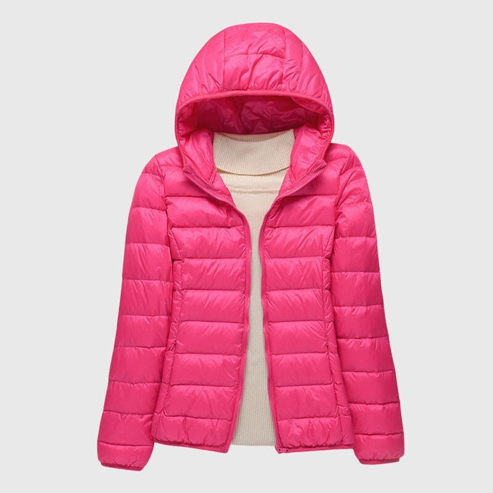 Women's Lightweight Padded Quilted Jacket - Ingrid - Pink Hooded