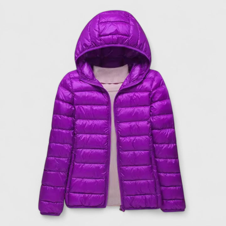 Women's Lightweight Padded Quilted Jacket - Ingrid - Purple Hooded