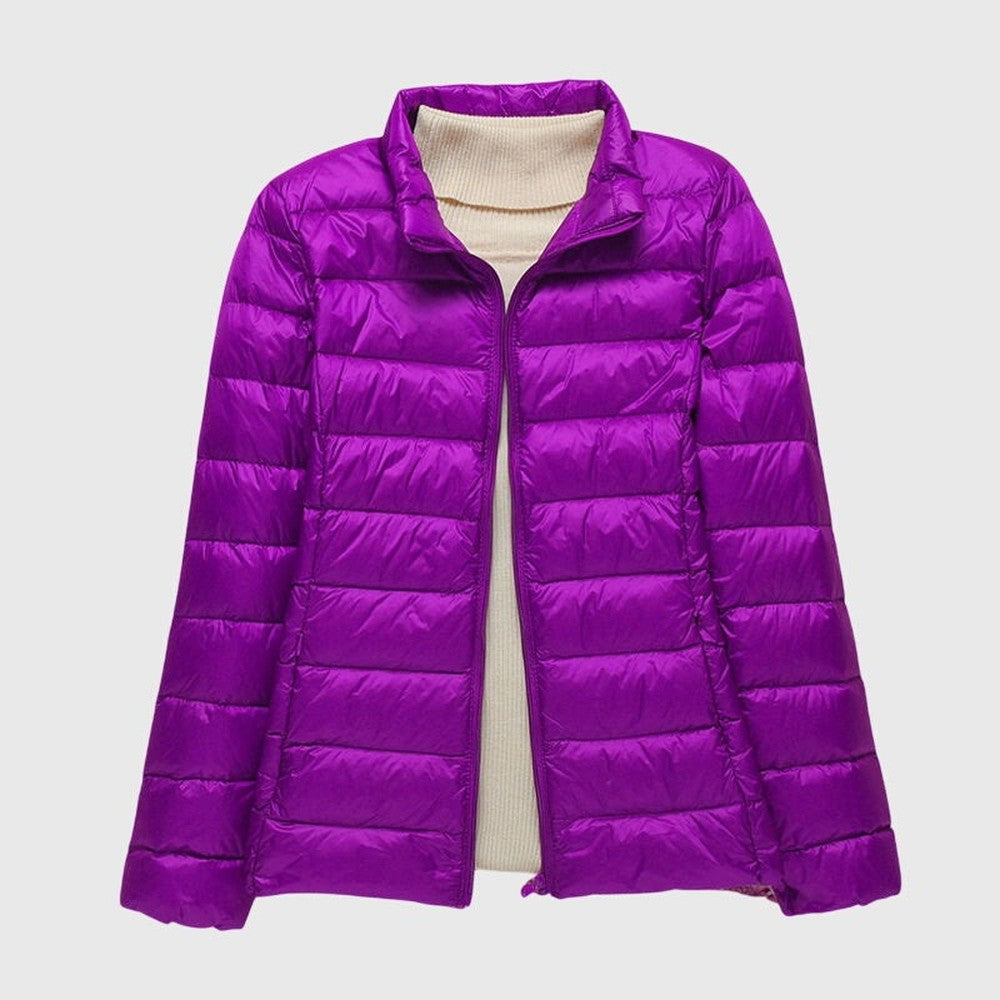 Women's Lightweight Padded Quilted Jacket - Ingrid - Purple Stand Collar