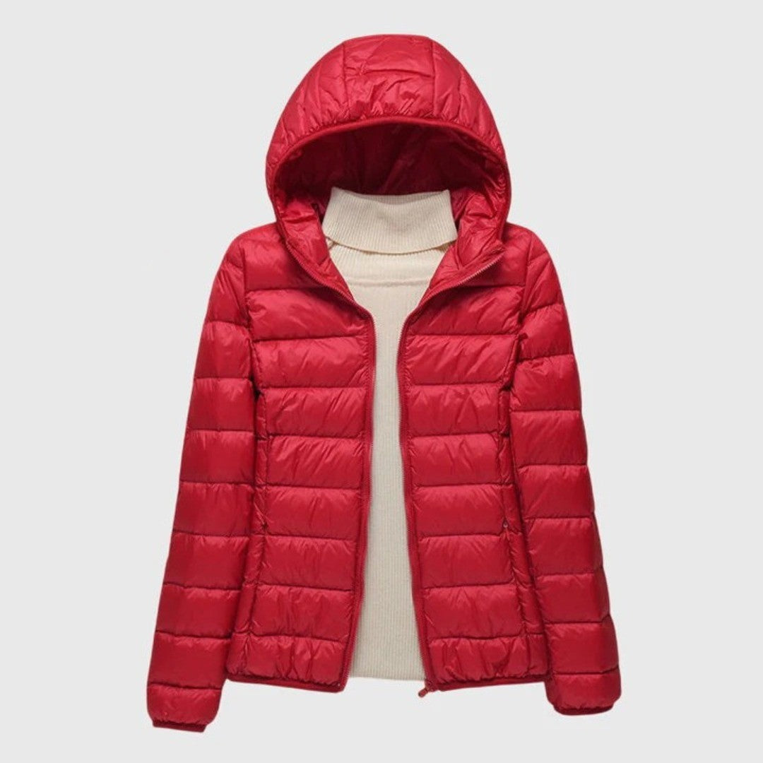 Women's Lightweight Padded Quilted Jacket - Ingrid - Red Hooded