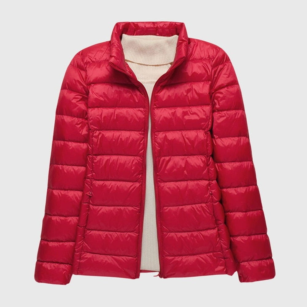 Women's Lightweight Padded Quilted Jacket - Ingrid - Red Stand Collar