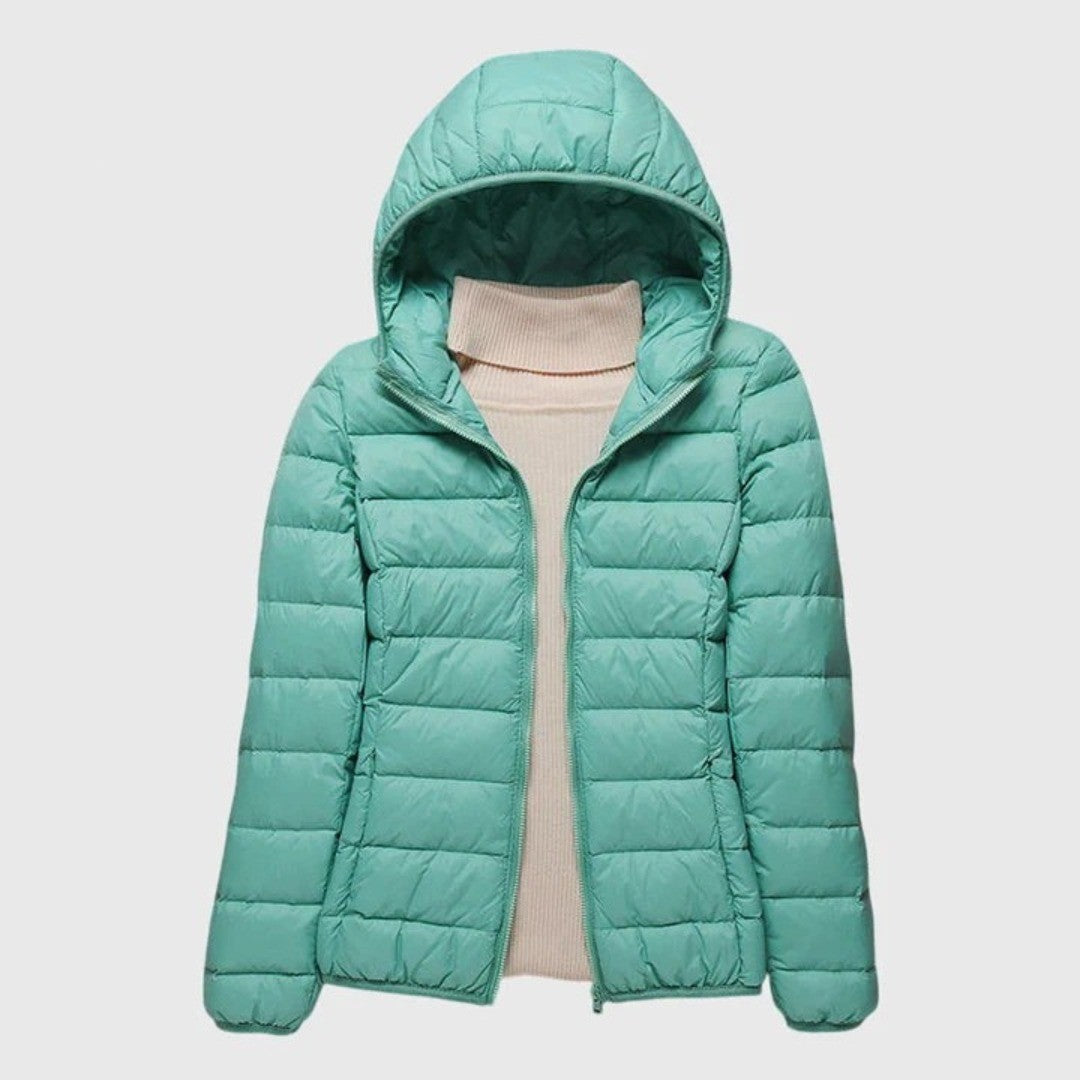 Women's Lightweight Padded Quilted Jacket - Ingrid - Turquoise Hooded