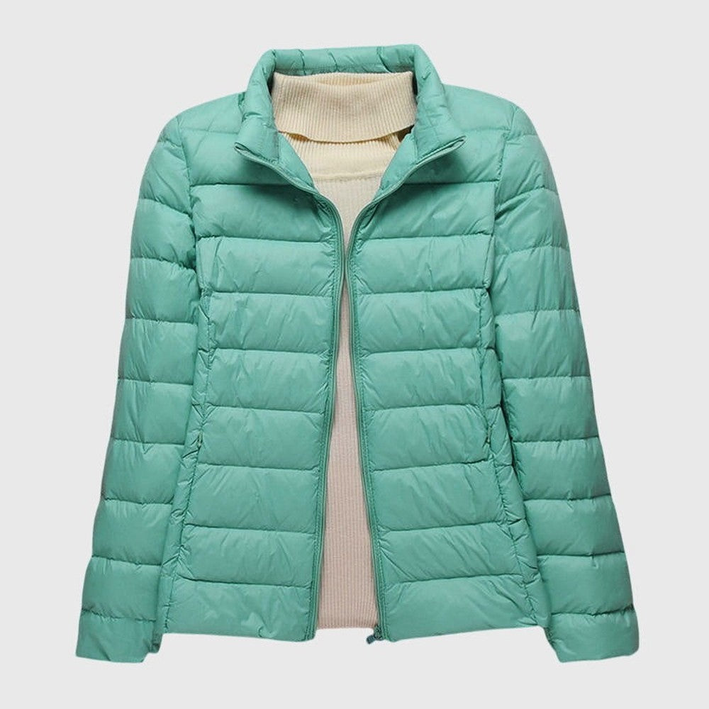 Women's Lightweight Padded Quilted Jacket - Ingrid - Turquoise Stand Collar