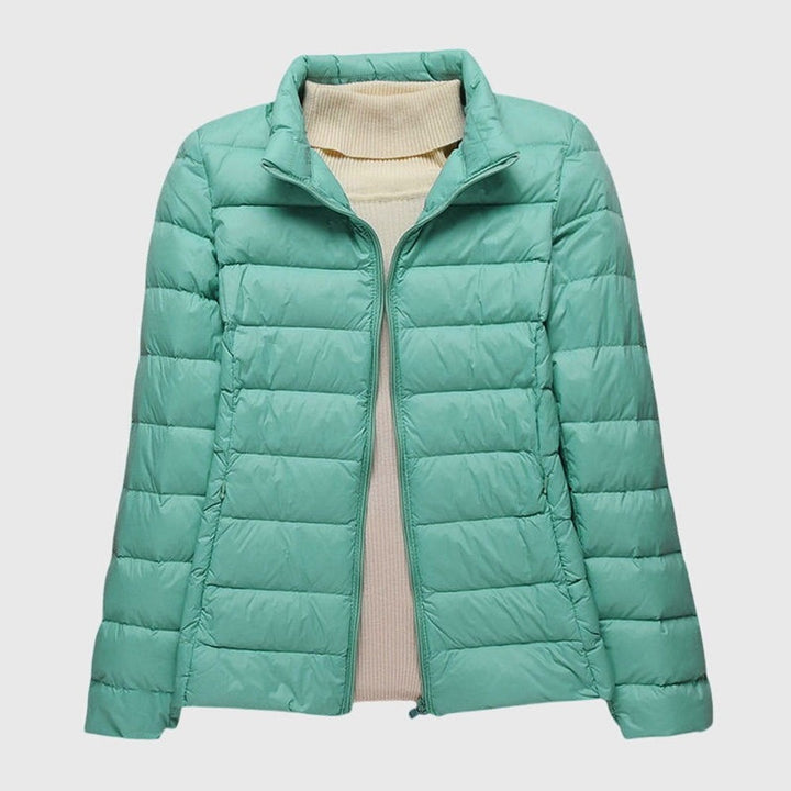 Women's Lightweight Padded Quilted Jacket - Ingrid - Turquoise Stand Collar