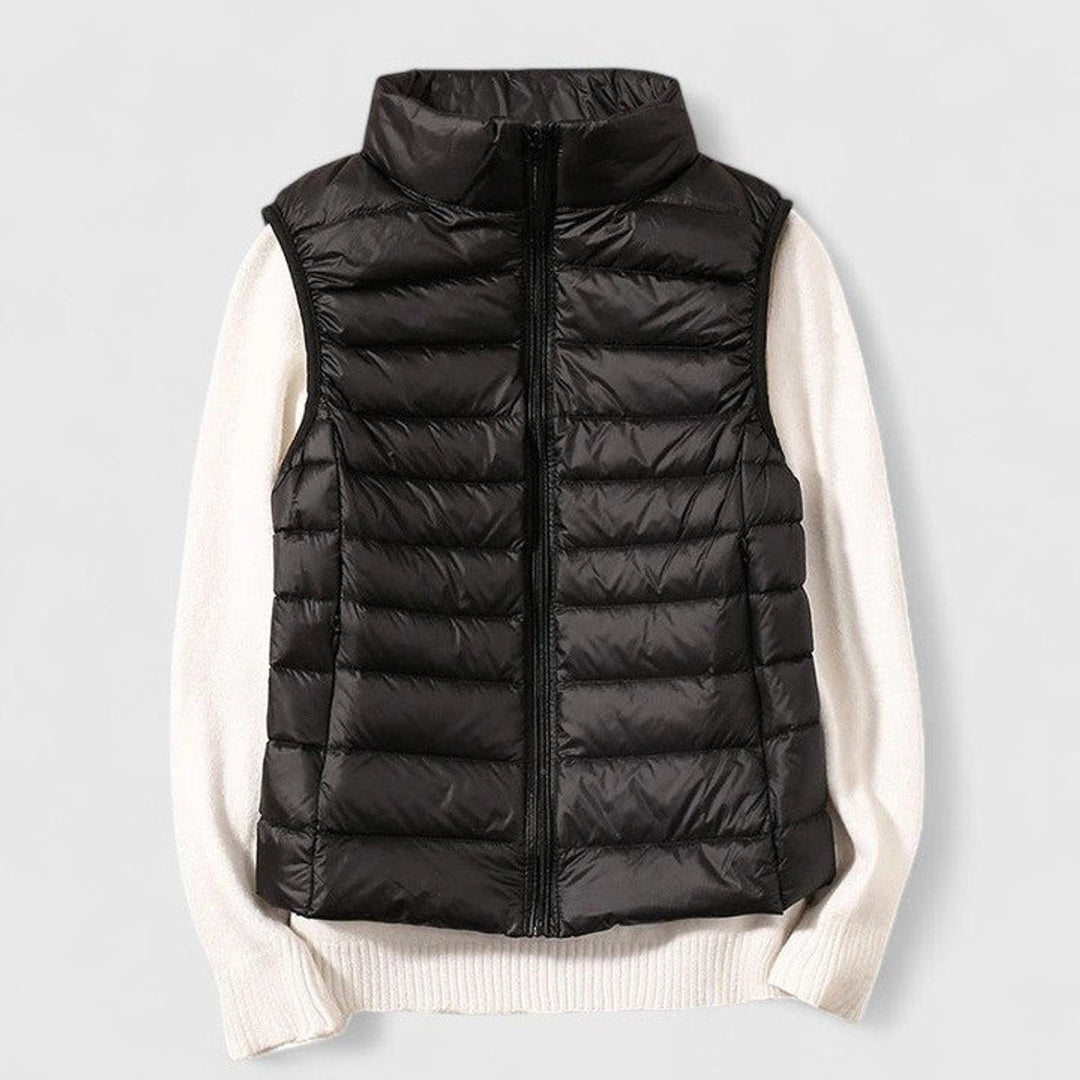Women's Quilted Puffer Vest with Stand Collar - Rosalind - Black