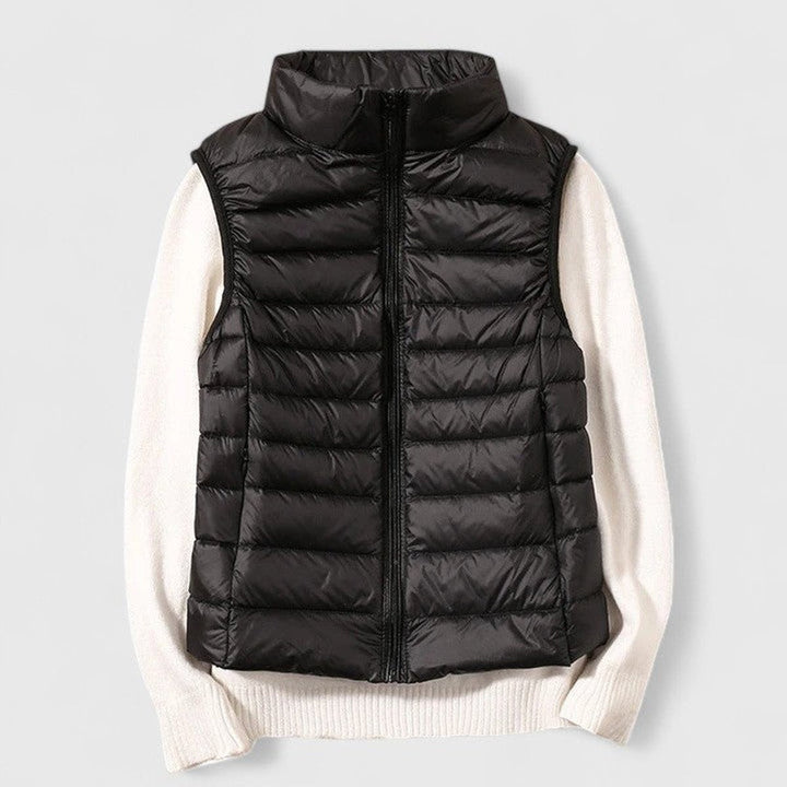 Women's Quilted Puffer Vest with Stand Collar - Rosalind - Black