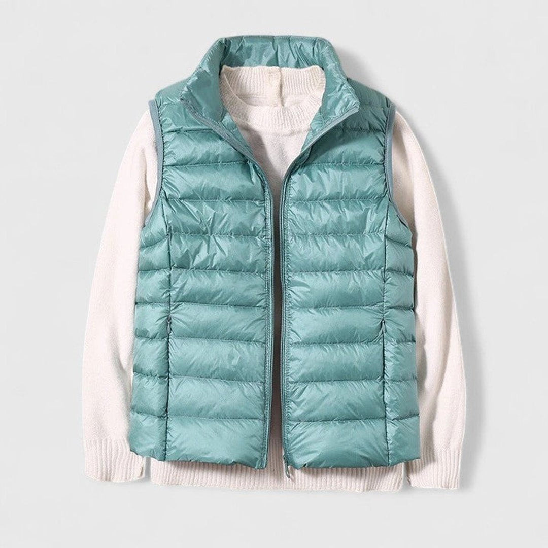 Women's Quilted Puffer Vest with Stand Collar - Rosalind - Light Blue