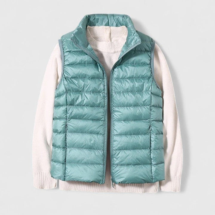 Women's Quilted Puffer Vest with Stand Collar - Rosalind - Light Blue