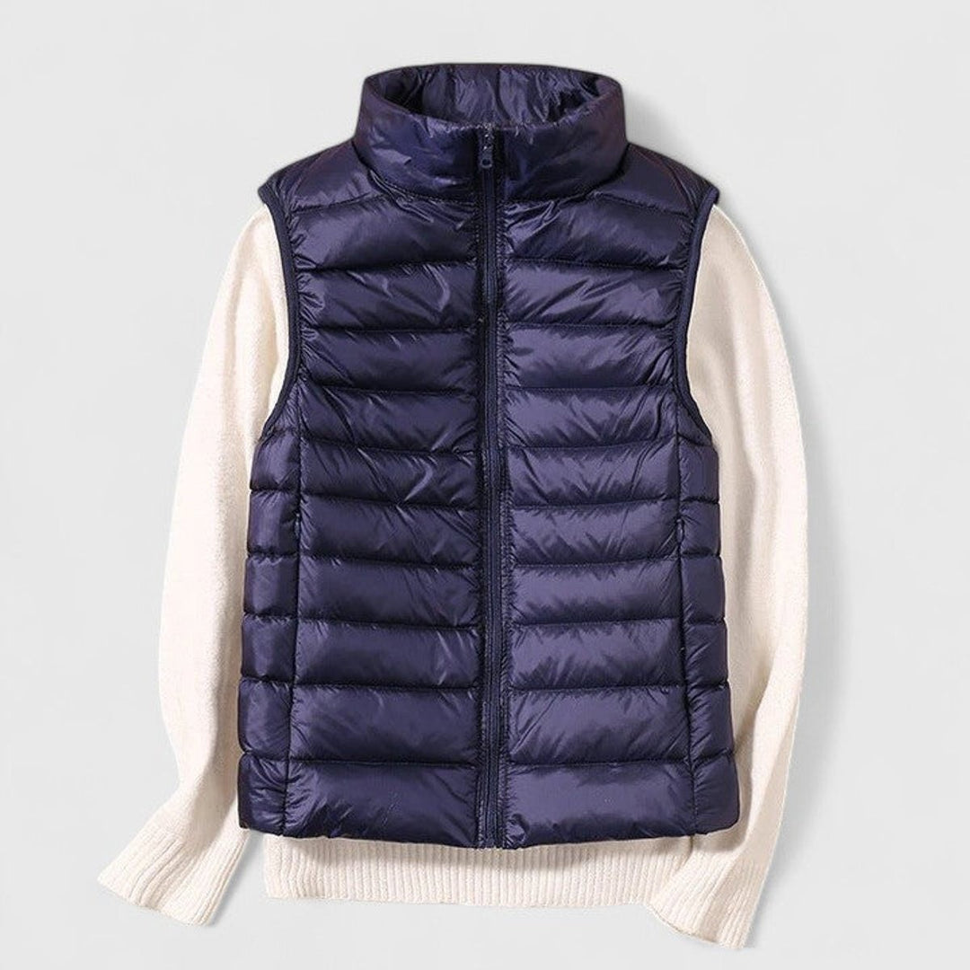 Women's Quilted Puffer Vest with Stand Collar - Rosalind - Navy