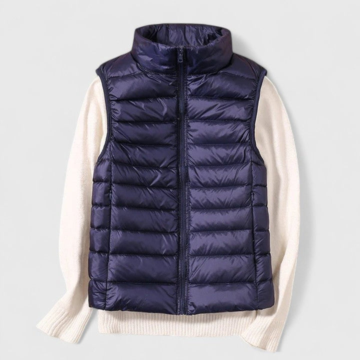 Women's Quilted Puffer Vest with Stand Collar - Rosalind - Navy