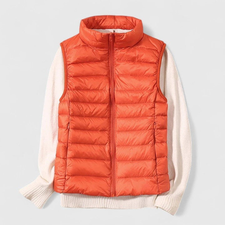 Women's Quilted Puffer Vest with Stand Collar - Rosalind - Orange