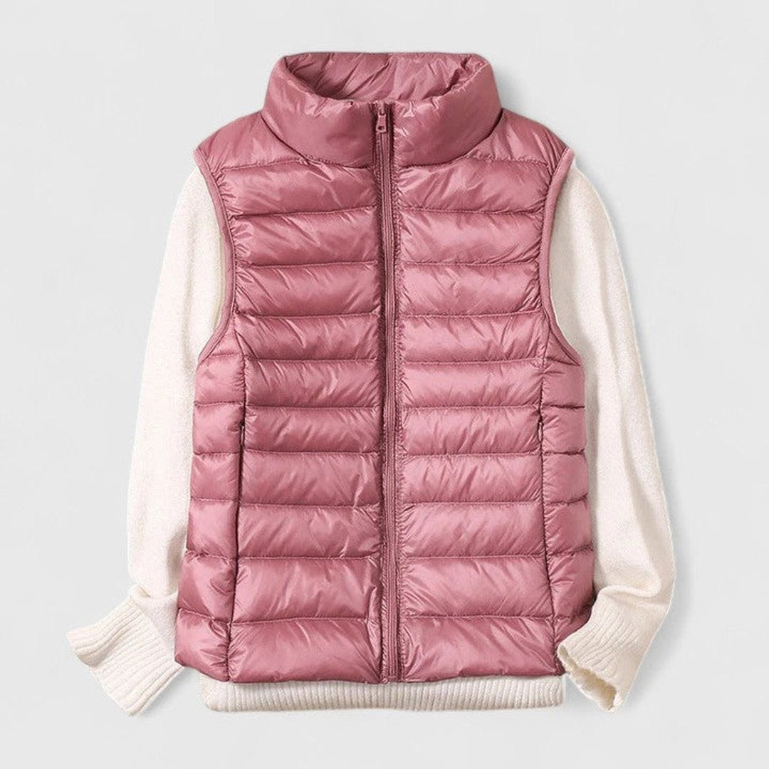 Women's Quilted Puffer Vest with Stand Collar - Rosalind - Pink