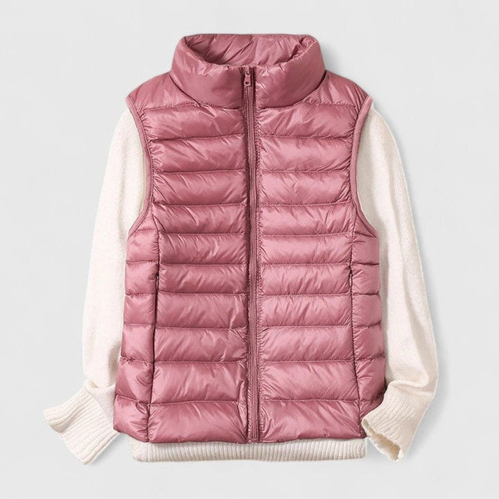 Women's Quilted Puffer Vest with Stand Collar - Rosalind - Pink