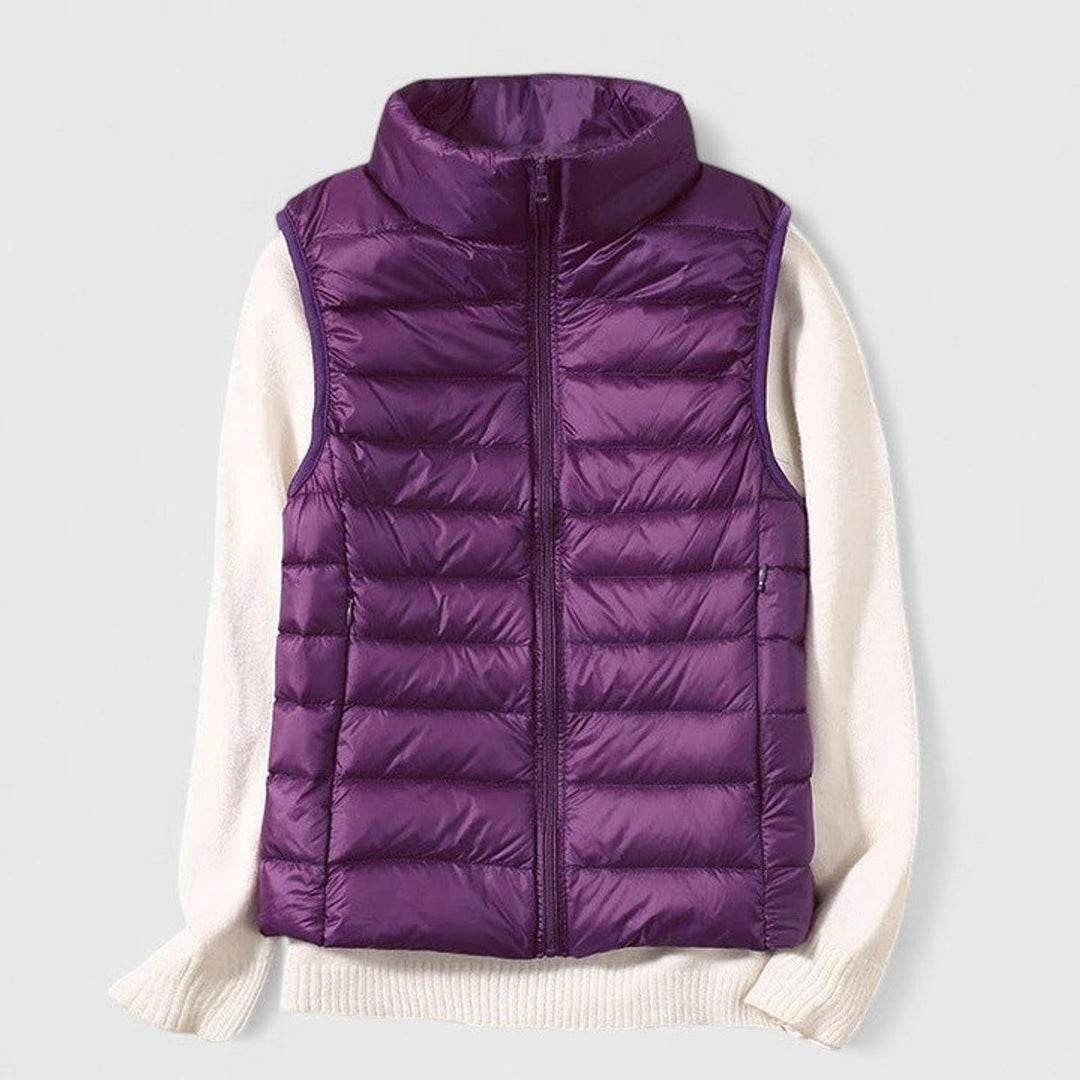 Women's Quilted Puffer Vest with Stand Collar - Rosalind - Purple