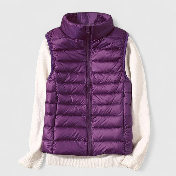 Women's Quilted Puffer Vest with Stand Collar - Rosalind - Purple