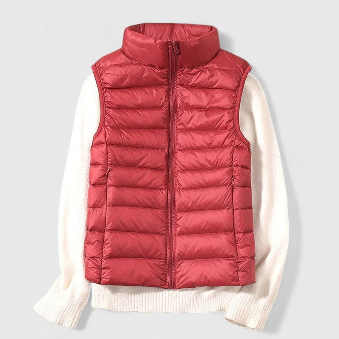 Women's Quilted Puffer Vest with Stand Collar - Rosalind - Red