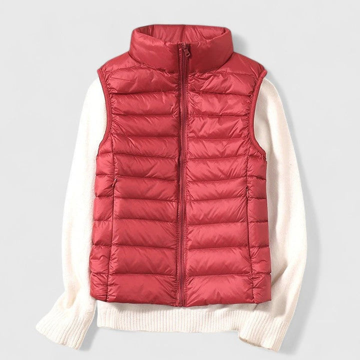 Women's Quilted Puffer Vest with Stand Collar - Rosalind - Red