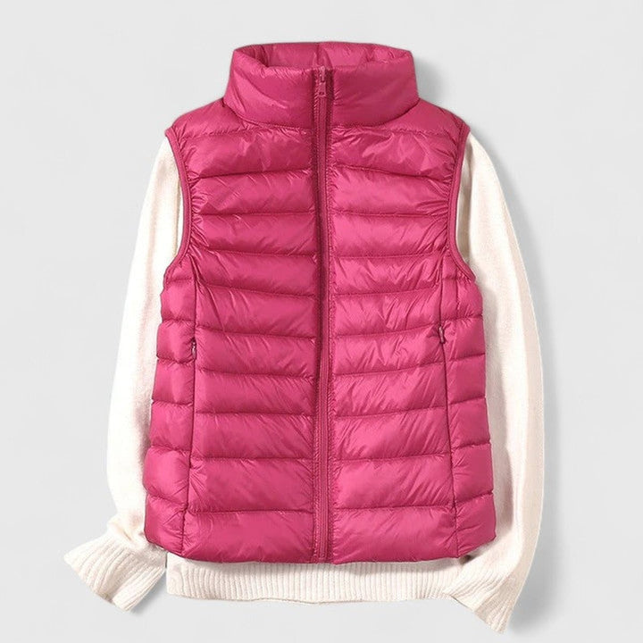 Women's Quilted Puffer Vest with Stand Collar - Rosalind - Rose