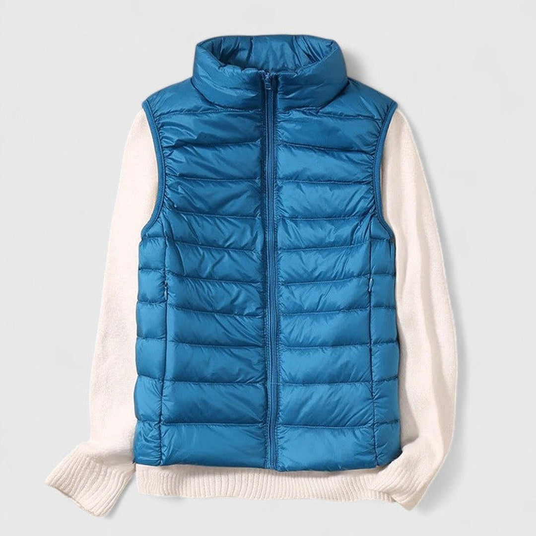 Women's Quilted Puffer Vest with Stand Collar - Rosalind - Sky Blue
