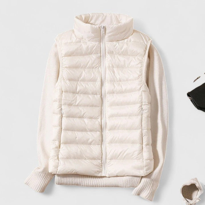 Women's Quilted Puffer Vest with Stand Collar - Rosalind - White