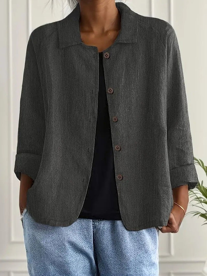 Women's Relaxed Button Jacket with Collar - June - Charcoal