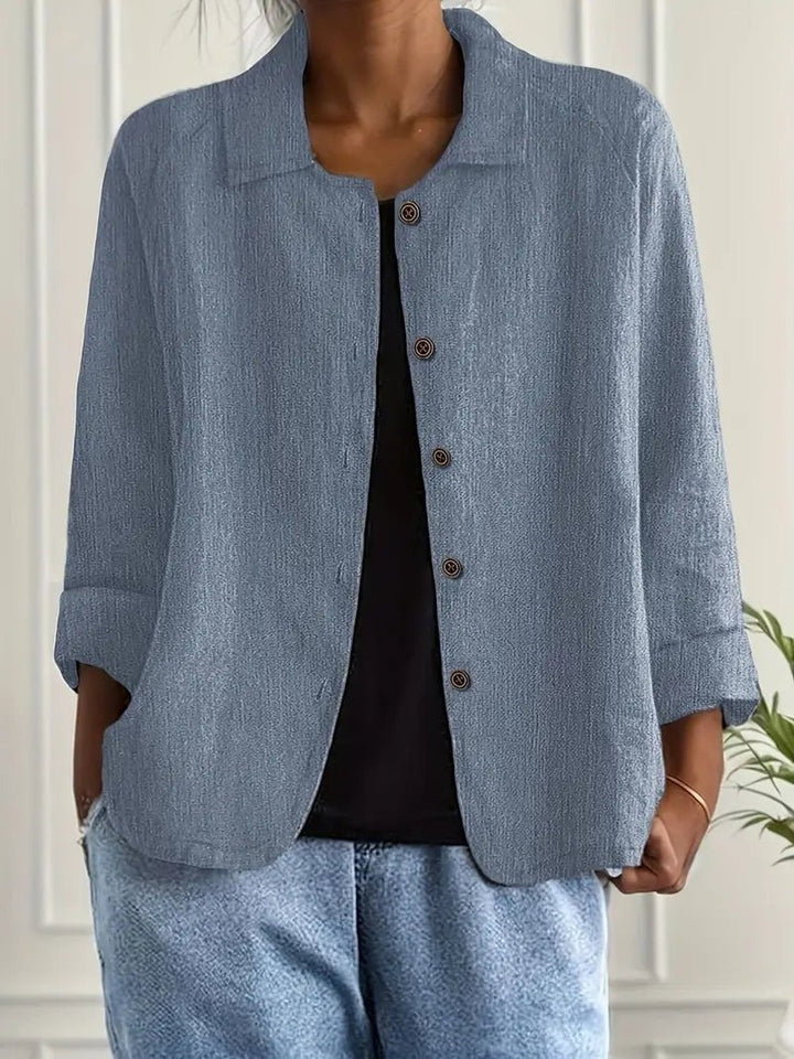 Women's Relaxed Button Jacket with Collar - June - Dusty Blue
