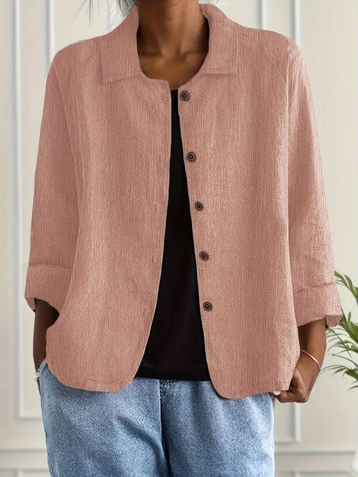 Women's Relaxed Button Jacket with Collar - June - Dusty Pink