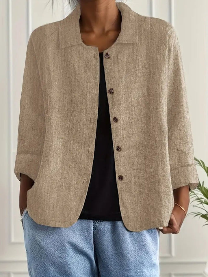 Women's Relaxed Button Jacket with Collar - June - Khaki