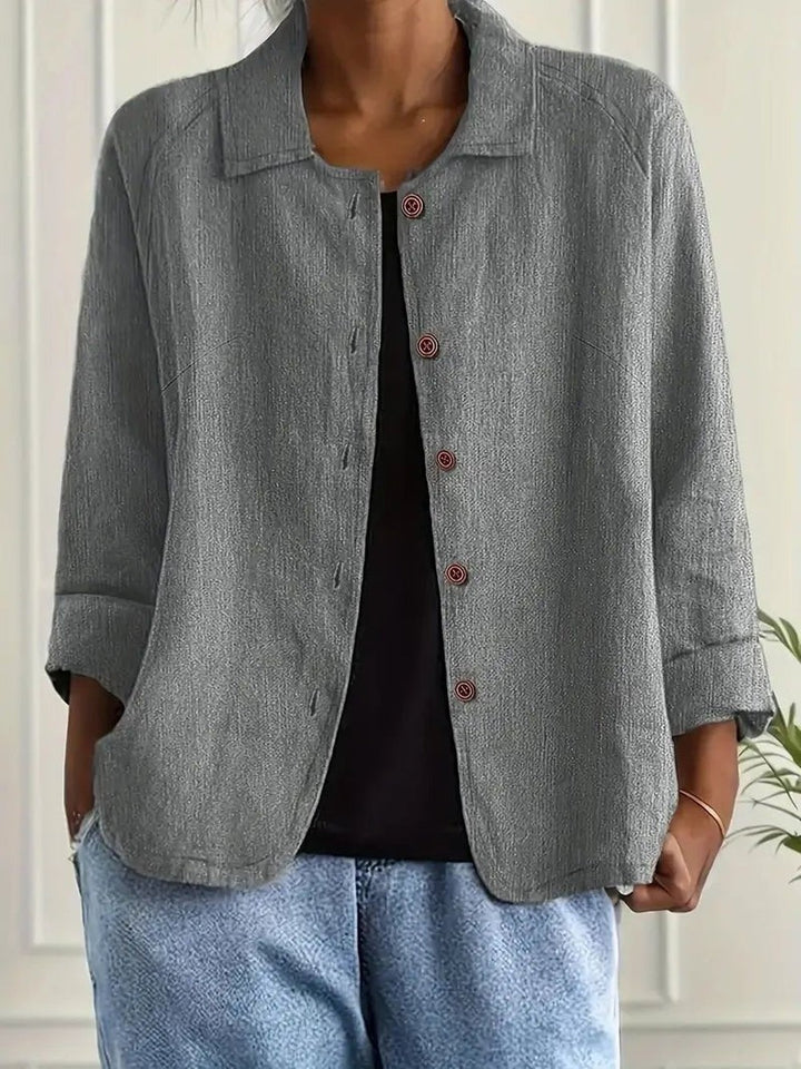 Women's Relaxed Button Jacket with Collar - June - Light Gray