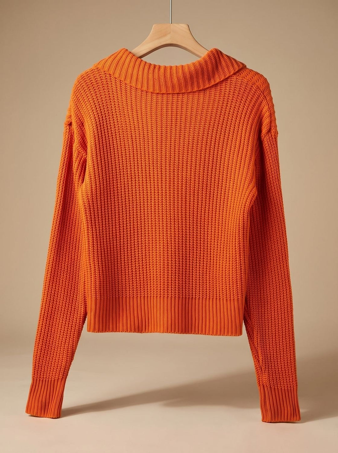 Women's Ribbed Cardigan Sweater with Collar - Cora - Orange