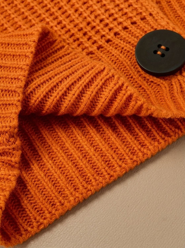 Women's Ribbed Cardigan Sweater with Collar - Cora - Orange