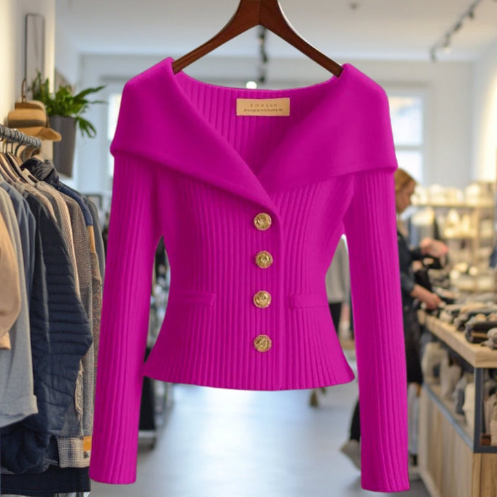 Women's Ribbed Cardigan with Wide Collar - Skye - Magenta