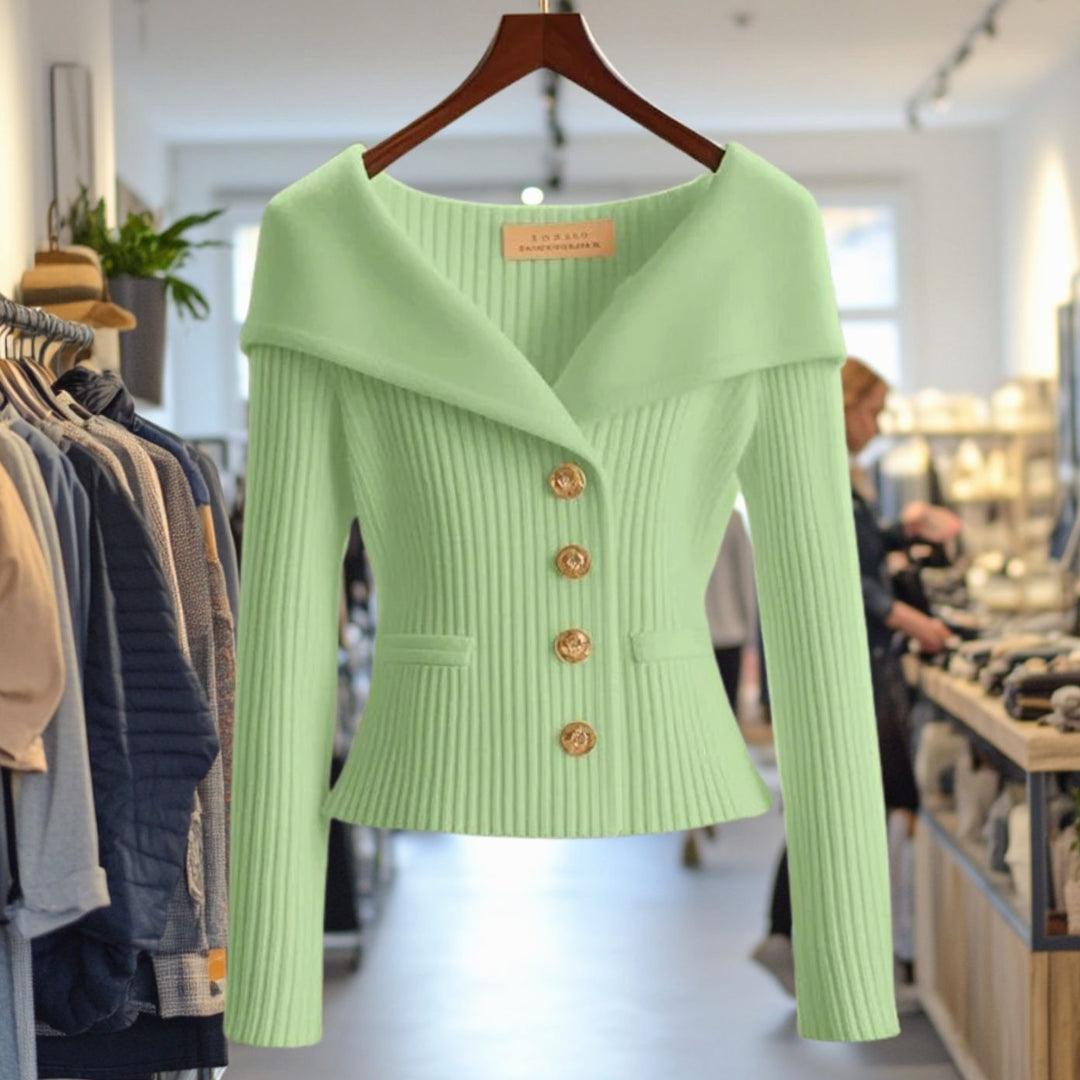 Women's Ribbed Cardigan with Wide Collar - Skye - Mint