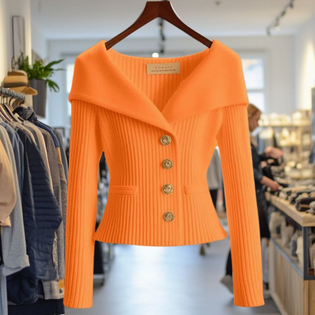 Women's Ribbed Cardigan with Wide Collar - Skye - Orange